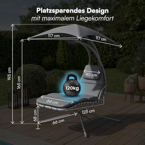 STEELSØN Schwebeliege Nyria, Hängeliege mit Gestell, Hängesessel inkl. Polsterauflage für Garten, Terrasse und Balkon, Schaukelliege, Schwingliege mit Sonnendach - 3