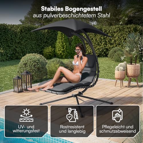 STEELSØN Schwebeliege Nyria, Hängeliege mit Gestell, Hängesessel inkl. Polsterauflage für Garten, Terrasse und Balkon, Schaukelliege, Schwingliege mit Sonnendach - 6