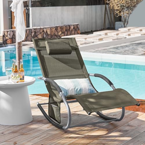 SoBuy Gartenliege Schaukel Sonnenliege mit Tasche und Kopfkissen Swingliege atmungsaktiv Braun - 4