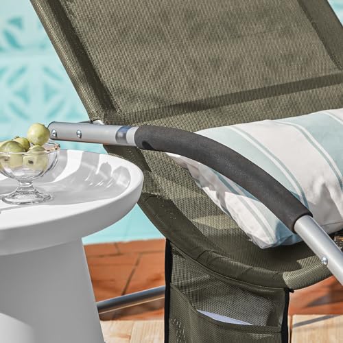 SoBuy Gartenliege Schaukel Sonnenliege mit Tasche und Kopfkissen Swingliege atmungsaktiv Braun - 8