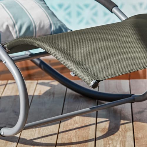 SoBuy Gartenliege Schaukel Sonnenliege mit Tasche und Kopfkissen Swingliege atmungsaktiv Braun - 9