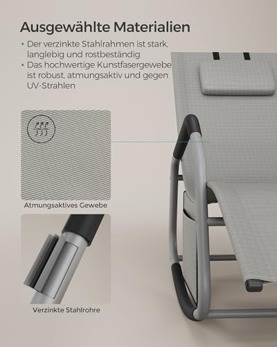 SONGMICS Schaukelliege, Liegestuhl, Schaukelstuhl, Stopper als Umkippschutz, verstellbare Kopfstütze, Stahlrahmen, atmungsaktiv, Seitentasche, 151 x 56 x 90 cm, Taubengrau GCB230G01 - 5