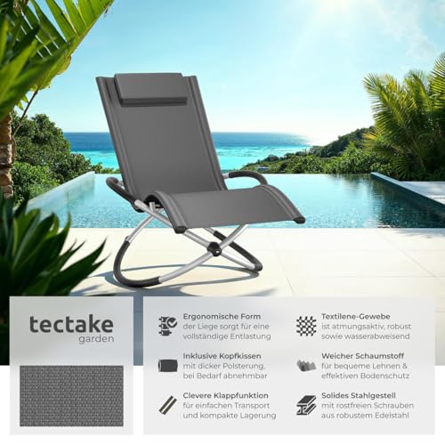 tectake® Outdoor Schaukelstuhl klappbar, Liegestuhl wetterfest, Relaxliege, grau - 3