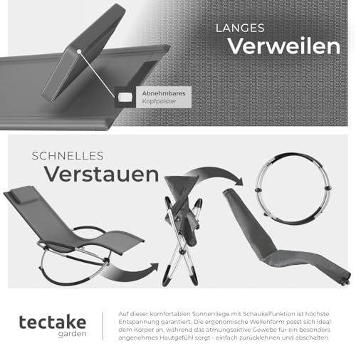 tectake® Outdoor Schaukelstuhl klappbar, Liegestuhl wetterfest, Relaxliege, grau - 5