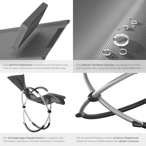 tectake® Outdoor Schaukelstuhl klappbar, Liegestuhl wetterfest, Relaxliege, grau - 6