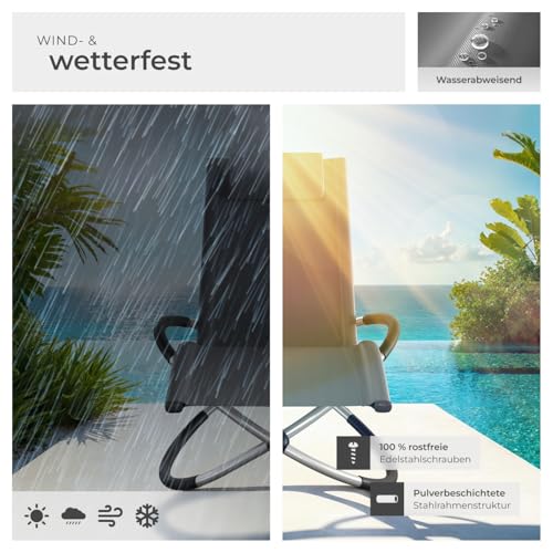 tectake® Outdoor Schaukelstuhl klappbar, Liegestuhl wetterfest, Relaxliege, grau - 7