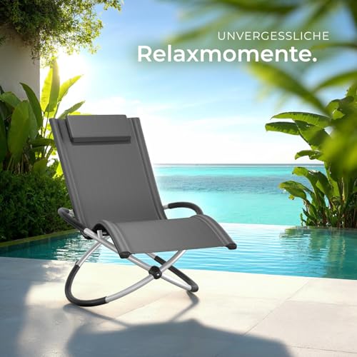 tectake® Outdoor Schaukelstuhl klappbar, Liegestuhl wetterfest, Relaxliege, grau - 8