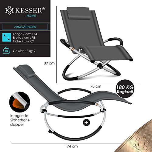 KESSER® Relaxliege Liegestuhl | Gartenliege Sonnenliege | Gartenstuhl | Klappstuhl faltbar | Schwungliege | Schaukelsessel | ergonomische Relaxsessel | wetterfest | 180 kg Belastung Anthrazit - 2