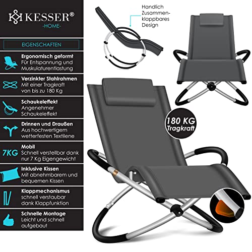 KESSER® Relaxliege Liegestuhl | Gartenliege Sonnenliege | Gartenstuhl | Klappstuhl faltbar | Schwungliege | Schaukelsessel | ergonomische Relaxsessel | wetterfest | 180 kg Belastung Anthrazit - 3