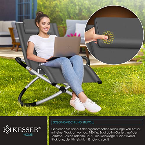 KESSER® Relaxliege Liegestuhl | Gartenliege Sonnenliege | Gartenstuhl | Klappstuhl faltbar | Schwungliege | Schaukelsessel | ergonomische Relaxsessel | wetterfest | 180 kg Belastung Anthrazit - 4