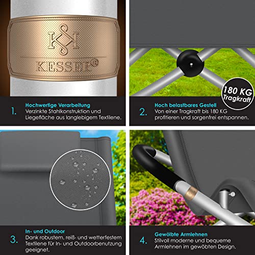 KESSER® Relaxliege Liegestuhl | Gartenliege Sonnenliege | Gartenstuhl | Klappstuhl faltbar | Schwungliege | Schaukelsessel | ergonomische Relaxsessel | wetterfest | 180 kg Belastung Anthrazit - 6