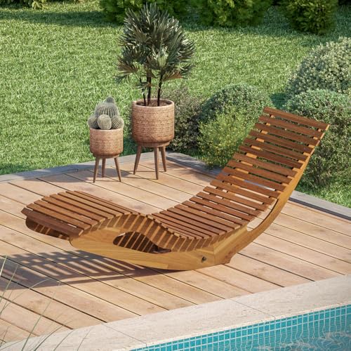STEELSØN Gartenliege Solaria aus Holz, klappbare Sonnenliege ergonomisch, Holzliege mit Wippfunktion wetterfest, bis 150 kg belastbar, Saunaliege aus Akazienholz geölt - 2