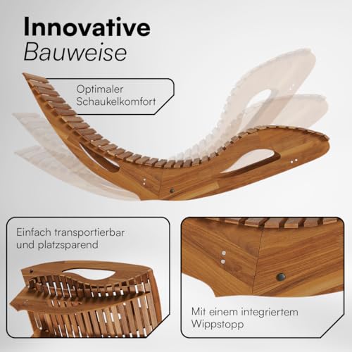 STEELSØN Gartenliege Solaria aus Holz, klappbare Sonnenliege ergonomisch, Holzliege mit Wippfunktion wetterfest, bis 150 kg belastbar, Saunaliege aus Akazienholz geölt - 3