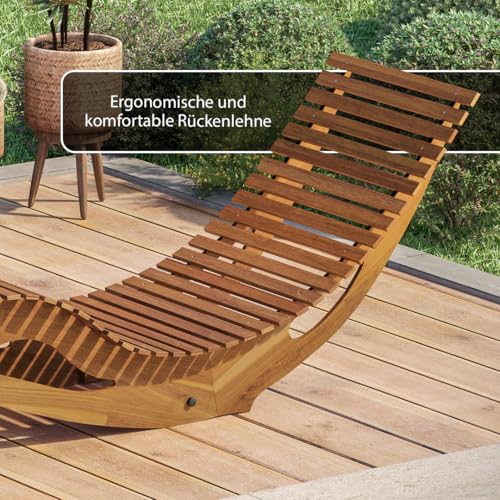 STEELSØN Gartenliege Solaria aus Holz, klappbare Sonnenliege ergonomisch, Holzliege mit Wippfunktion wetterfest, bis 150 kg belastbar, Saunaliege aus Akazienholz geölt - 5