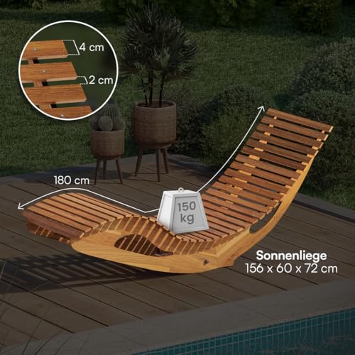STEELSØN Gartenliege Solaria aus Holz, klappbare Sonnenliege ergonomisch, Holzliege mit Wippfunktion wetterfest, bis 150 kg belastbar, Saunaliege aus Akazienholz geölt - 6