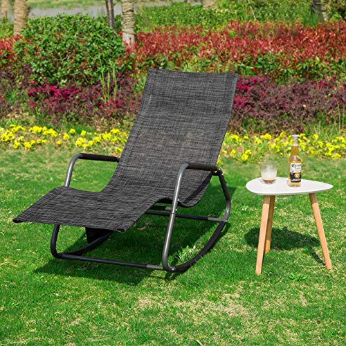 SoBuy Schaukelliege Sonnenliege mit Seitentasche Gartenliege Relaxstuhl Schwungliege für Gärten, Höfe, Strände, Balkone Schwarz/Grau bis 120 kg belastbar BHT ca. 145x85x57cm OGS47-MS - 2