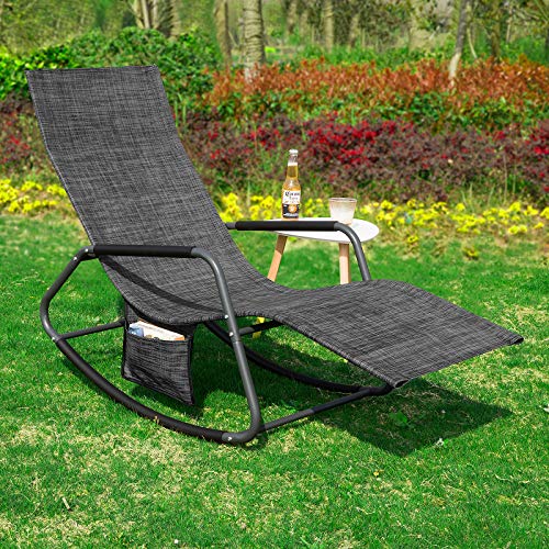 SoBuy Schaukelliege Sonnenliege mit Seitentasche Gartenliege Relaxstuhl Schwungliege für Gärten, Höfe, Strände, Balkone Schwarz/Grau bis 120 kg belastbar BHT ca. 145x85x57cm OGS47-MS - 4