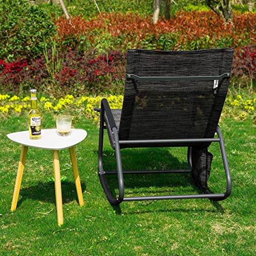 SoBuy Schaukelliege Sonnenliege mit Seitentasche Gartenliege Relaxstuhl Schwungliege für Gärten, Höfe, Strände, Balkone Schwarz/Grau bis 120 kg belastbar BHT ca. 145x85x57cm OGS47-MS - 5