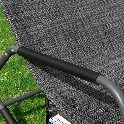 SoBuy Schaukelliege Sonnenliege mit Seitentasche Gartenliege Relaxstuhl Schwungliege für Gärten, Höfe, Strände, Balkone Schwarz/Grau bis 120 kg belastbar BHT ca. 145x85x57cm OGS47-MS - 8