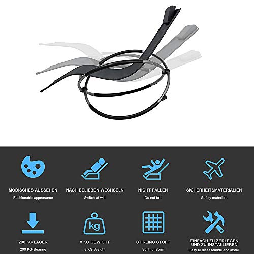 Melko Schaukelliege Liegestuhl klappbar 200kg Schwingliege Gartenliege Sonnenliege Relaxliege - atmungsaktiv, witterungsbeständig und pflegeleicht - Farbauswahl (Anthrazit) - 4