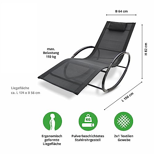 LECO Schaukel Gartenliege Schaukelstuhl Mila 178 x 64 x 78 cm Sonnenliege schwarz - 5