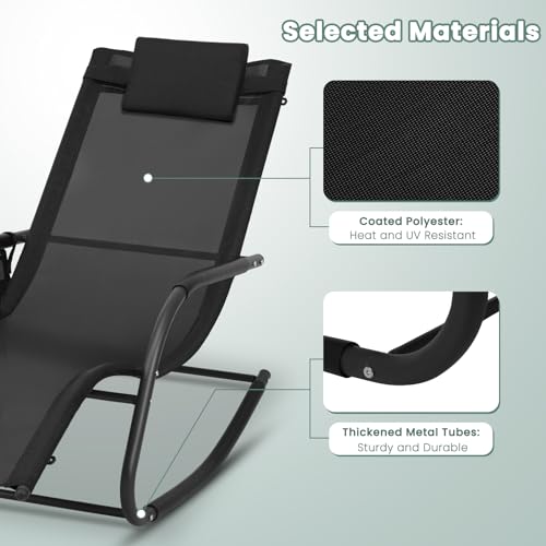 WOLTU Liegestuhl Sonnenliege wetterfest, Gartenliege Schwungliege Outdoor, Relaxsessel Garten bis 150 kg, Relaxliege mit Abnehmbarer Kopfstütze, für Garten und Balkon, Schwarz - 5