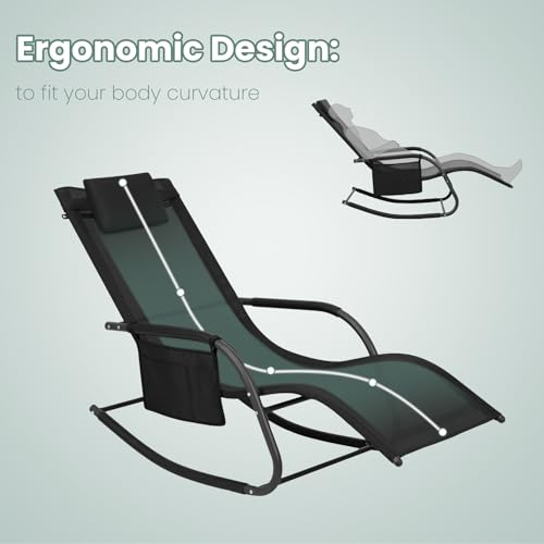WOLTU Liegestuhl Sonnenliege wetterfest, Gartenliege Schwungliege Outdoor, Relaxsessel Garten bis 150 kg, Relaxliege mit Abnehmbarer Kopfstütze, für Garten und Balkon, Schwarz - 7