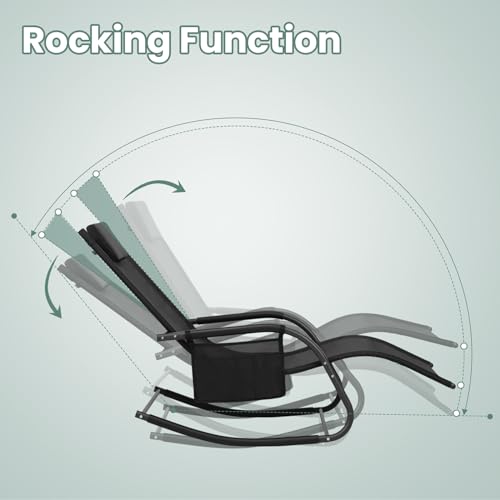 WOLTU Liegestuhl Sonnenliege wetterfest, Gartenliege Schwungliege Outdoor, Relaxsessel Garten bis 150 kg, Relaxliege mit Abnehmbarer Kopfstütze, für Garten und Balkon, Schwarz - 8