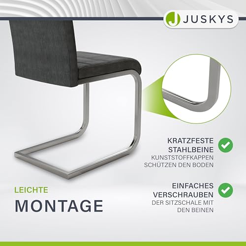 Juskys Freischwinger Schwingstuhl Vegas 2er Set - 2 Esszimmerstühle mit Rückenlehne, Küchenstühle aus Metall & Cord - Stühle modern für Esszimmer, Wohnzimmer & Küche - Grau - 8