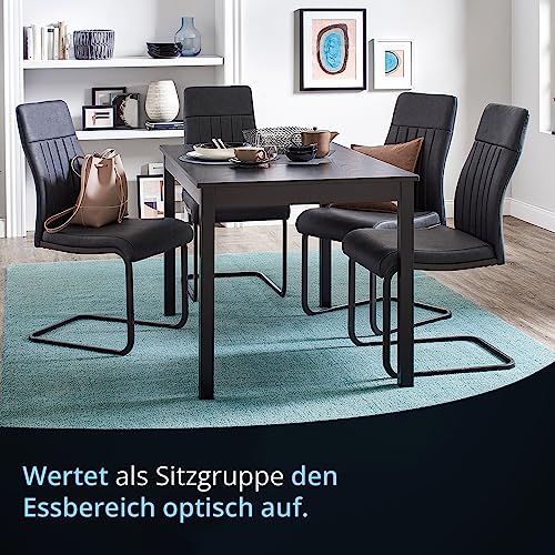 KHG Esszimmerstuhl Schwingstuhl Polsterstuhl Küchenstuhl Kunstleder Anthrazit - Design Stuhl Sitzhöhe 48 cm - Freischwinger mit Griff, für Esszimmer, Büro, Küche - 3