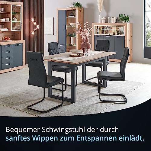 KHG Esszimmerstuhl Schwingstuhl Polsterstuhl Küchenstuhl Kunstleder Anthrazit - Design Stuhl Sitzhöhe 48 cm - Freischwinger mit Griff, für Esszimmer, Büro, Küche - 6