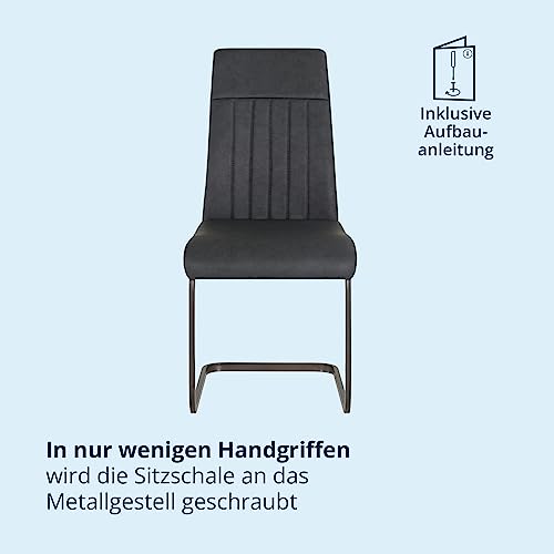KHG Esszimmerstuhl Schwingstuhl Polsterstuhl Küchenstuhl Kunstleder Anthrazit - Design Stuhl Sitzhöhe 48 cm - Freischwinger mit Griff, für Esszimmer, Büro, Küche - 7