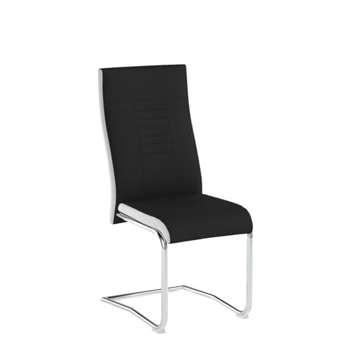 CARO-Möbel 4er Set Esszimmerstuhl ALBA Küchenstuhl Schwingstuhl, Stoffbezug in schwarz und weiß, Metallgestell in Chrom - 4