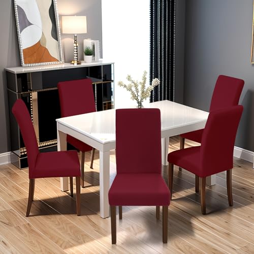 Yugarlibi Stuhlhussen 4er Set Stretch Stuhlhussen Schwingstuhl Elastische Hussen Stuhlbezug Abnehmbarer Waschbarer Stühle Schutz für Küche Restaurant Hotel Bankett Hochzeit (Bordeaux, 4 Stück) - 2