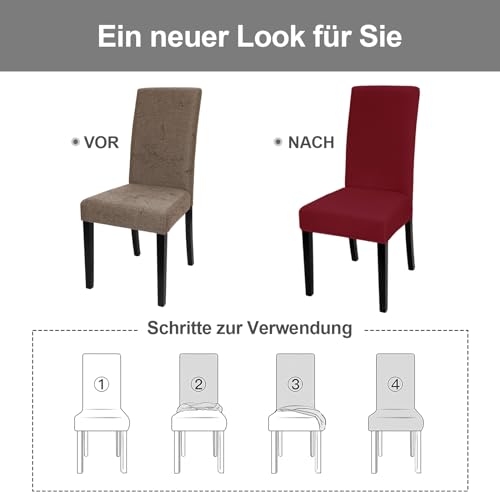 Yugarlibi Stuhlhussen 4er Set Stretch Stuhlhussen Schwingstuhl Elastische Hussen Stuhlbezug Abnehmbarer Waschbarer Stühle Schutz für Küche Restaurant Hotel Bankett Hochzeit (Bordeaux, 4 Stück) - 5