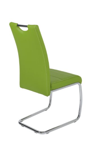 Hela Tische, 2er Set Schwingstuhl, Küchenstuhl Flora, Kunstleder Grün, Griffmulde, Metallgestell verchromt, 42x57x98 cm - 9