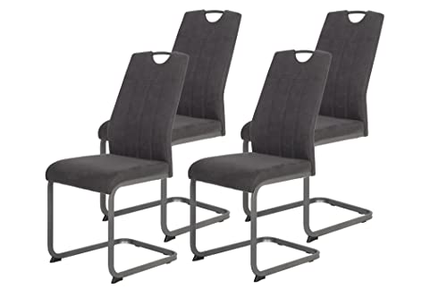 Hela Tische, 4er Set Esszimmerstuhl, Schwingstuhl CHRISTINA, Microfaser Vintage-Optik Anthrazit, Metallgestell Grau, Lehne mit Griff - 2