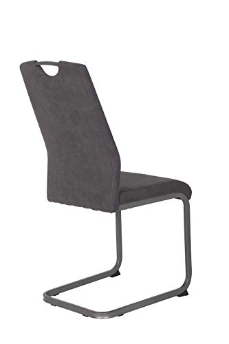 Hela Tische, 4er Set Esszimmerstuhl, Schwingstuhl CHRISTINA, Microfaser Vintage-Optik Anthrazit, Metallgestell Grau, Lehne mit Griff - 14