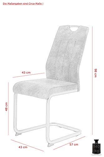 Hela Tische, 4er Set Esszimmerstuhl, Schwingstuhl CHRISTINA, Microfaser Vintage-Optik Anthrazit, Metallgestell Grau, Lehne mit Griff - 4