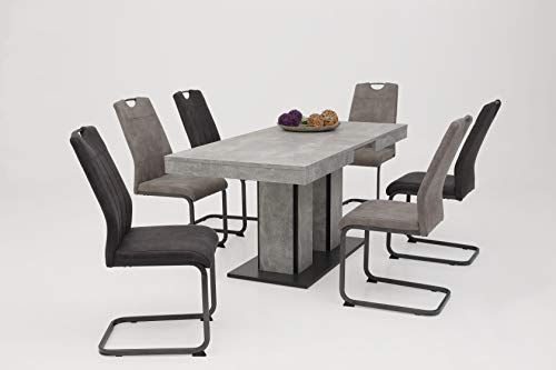 Hela Tische, 4er Set Esszimmerstuhl, Schwingstuhl CHRISTINA, Microfaser Vintage-Optik Anthrazit, Metallgestell Grau, Lehne mit Griff - 6