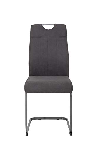 Hela Tische, 4er Set Esszimmerstuhl, Schwingstuhl CHRISTINA, Microfaser Vintage-Optik Anthrazit, Metallgestell Grau, Lehne mit Griff - 8