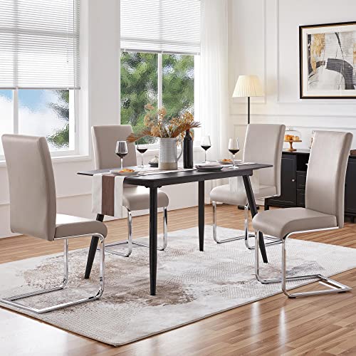 Yaheetech 2er Set Freischwinger Esszimmerstuhl, Polsterstuhl Schwingstuhl Set, aus Kunstleder, 135 kg belastbar, Hellbraun, für Esszimmer Wohnzimmer Küche - 4