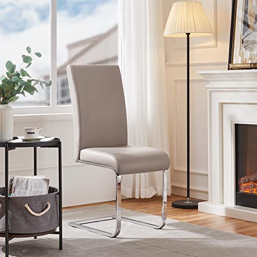 Yaheetech 2er Set Freischwinger Esszimmerstuhl, Polsterstuhl Schwingstuhl Set, aus Kunstleder, 135 kg belastbar, Hellbraun, für Esszimmer Wohnzimmer Küche - 5