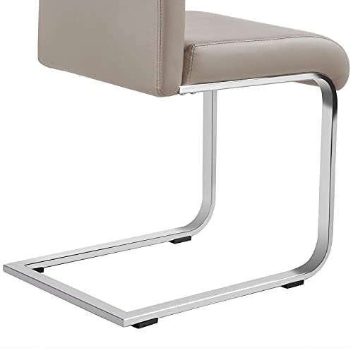 Yaheetech 2er Set Freischwinger Esszimmerstuhl, Polsterstuhl Schwingstuhl Set, aus Kunstleder, 135 kg belastbar, Hellbraun, für Esszimmer Wohnzimmer Küche - 6