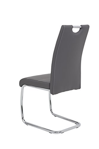 Hela Tische, 2er Set Schwingstuhl, Küchenstuhl Flora, Kunstleder Grau, Griffmulde, Metallgestell verchromt, 42x57x98 cm - 11