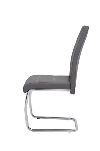 Hela Tische, 2er Set Schwingstuhl, Küchenstuhl Flora, Kunstleder Grau, Griffmulde, Metallgestell verchromt, 42x57x98 cm - 12