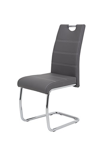 Hela Tische, 2er Set Schwingstuhl, Küchenstuhl Flora, Kunstleder Grau, Griffmulde, Metallgestell verchromt, 42x57x98 cm - 5