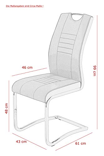 Hela Tische, 4er Set Schwingstuhl Tabea, Kunstleder Schwarz-Weiß, Griffloch, Metallgestell Chrom, 43 x 61 x 99 cm - 3