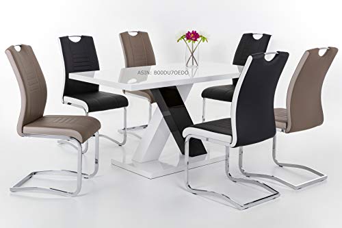 Hela Tische, 4er Set Schwingstuhl Tabea, Kunstleder Schwarz-Weiß, Griffloch, Metallgestell Chrom, 43 x 61 x 99 cm - 4