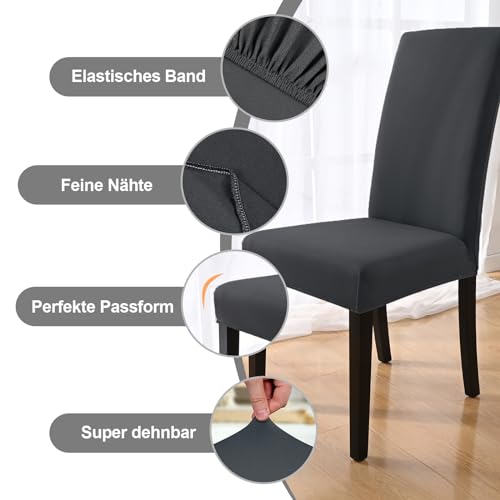 Yugarlibi Stuhlhussen 6er Set Stretch Stuhlhussen Schwingstuhl Elastische Hussen Stuhlbezug Abnehmbarer Waschbarer Stühle Schutz für Küche Restaurant Hotel Bankett Hochzeit (Dunkelgrau, 6 Stück) - 3